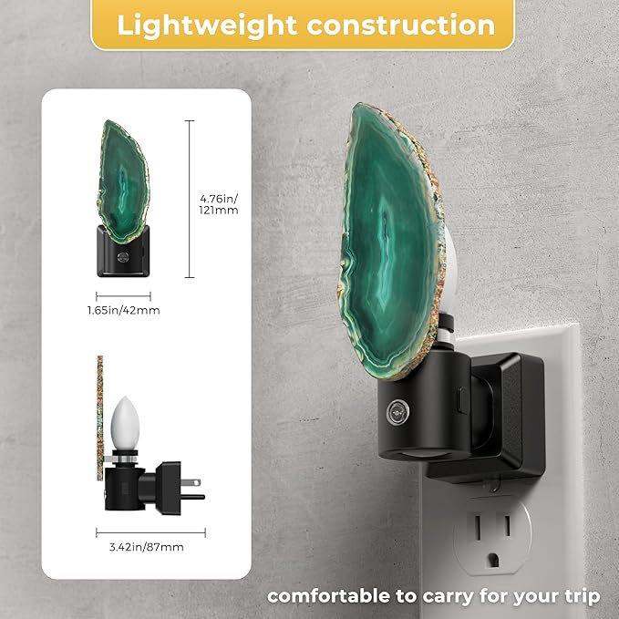 L LOHAS LED Night Lights Plug into Wall, Agate Nightlight Rotating 350°, Dimmable Dusk to Dawn Sensor, Healing Stone Green Agate Decorative Nightlight for Bedroom,Living Room