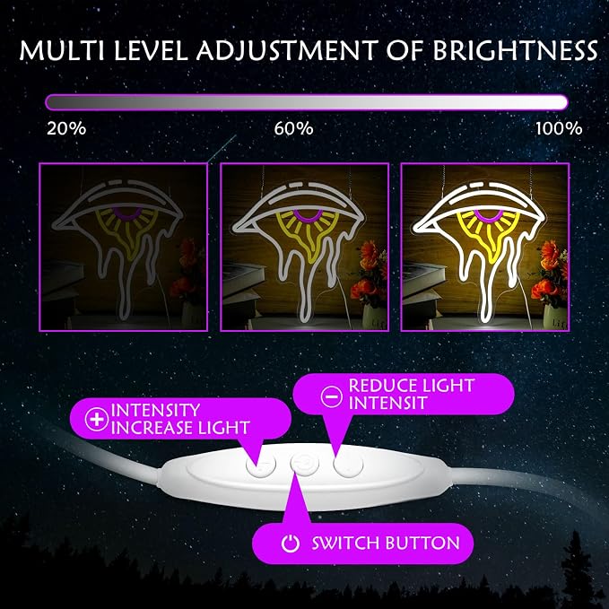 Evil Eye Neon Sign Dimmable Boho Nordic Wall Decor LED Light for Home Decor | USB Powered LED Sign with Mystical Eye Design for Bedroom Living Room Meditation Yoga Studio Office and Spiritual Space Decor
