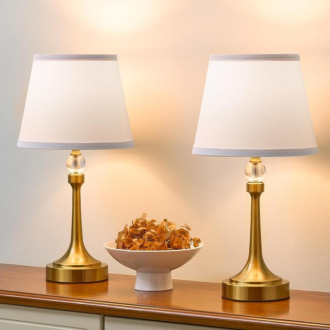 Touch Table Lamp Set of 2 with USB C+A Ports-Gold 19.7'' | 3 Way Dimmable Table Lamps for Living Room, Metal Small Lamp for Bedroom, Office, End Table, Home Decor, Bulbs Included
