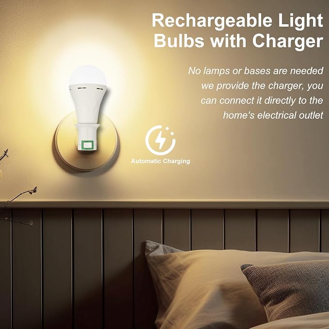 Ostwiki Rechargeable Emergency Light Bulbs for Power Outage, 2 Pack | A21 9W E27 3000K Warm Battery Backup Soft Light Bulbs for Lamps Self-Charging Lamps for Home Hurricane Preparedness Camping