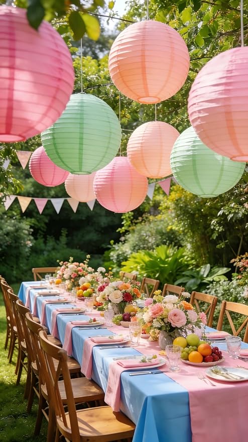ZOOYOO 10Pcs Paper Lanterns,Sage Green Pink Round Hanging Tissue Paper Lanterns Decorations for Boho Birthday,Graduation,Garden,Summer Party Garden Home Decor