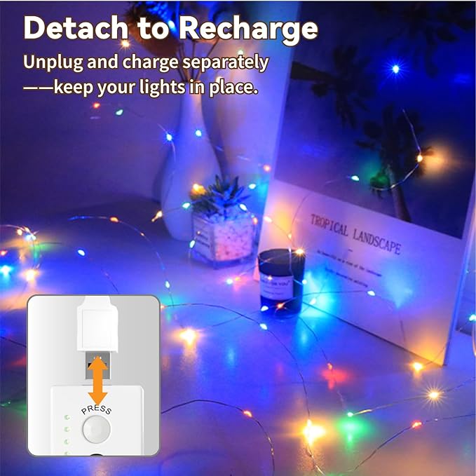 ZSJWL Rechargeable Fairy Lights with DIY Timer & 8 Modes, 16FT 50LED String Lights Battery Operated Indoor, Twinkle mini Lights for Bedroom Christmas Wedding Centerpiece Decor (Multicolor)