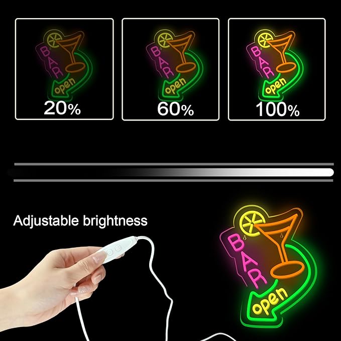 NOSUN Bar Open Neon Sign Dimmable LED Cocktail Neon Lights Signs for Wall Decor Neon Open Sign Open Light Bar Sign for Business Pub Store Man Cave Party Club Restaurant Decor