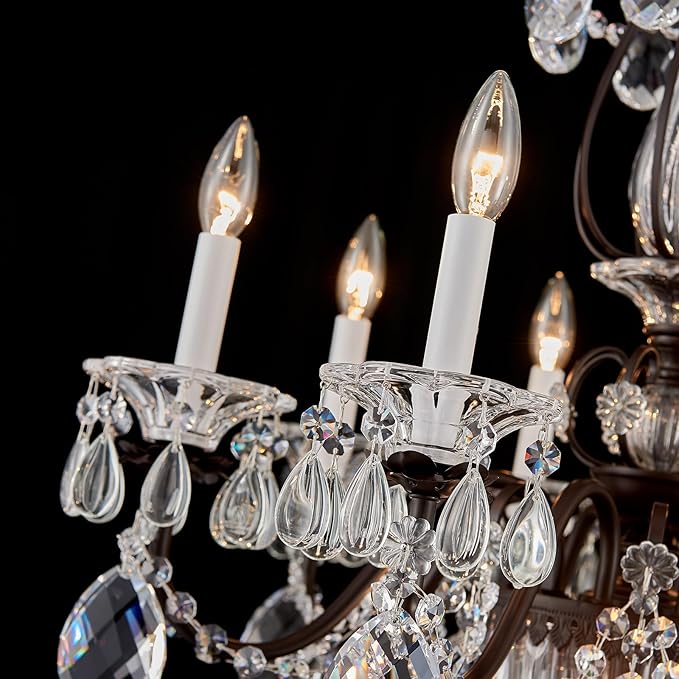 Vintage Crystal Chandeliers for Dining Room, 8-Light Brown Classic Candle Chandelier Pendant Ceiling Light Fixture for Living Room Bedroom Kitchen Foyer Hallway Staircase 30.3" H x 26.8" D