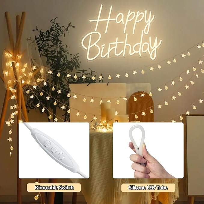 Happy Birthday Neon Sign, 21.7 x 15.1 Inch Neon Signs Large Size, Happy Birthday Neon Light for Wall Decor, Big Birthday Neon Lights for Bedroom Cafe Party Any Ages Bday Celebration Decoration