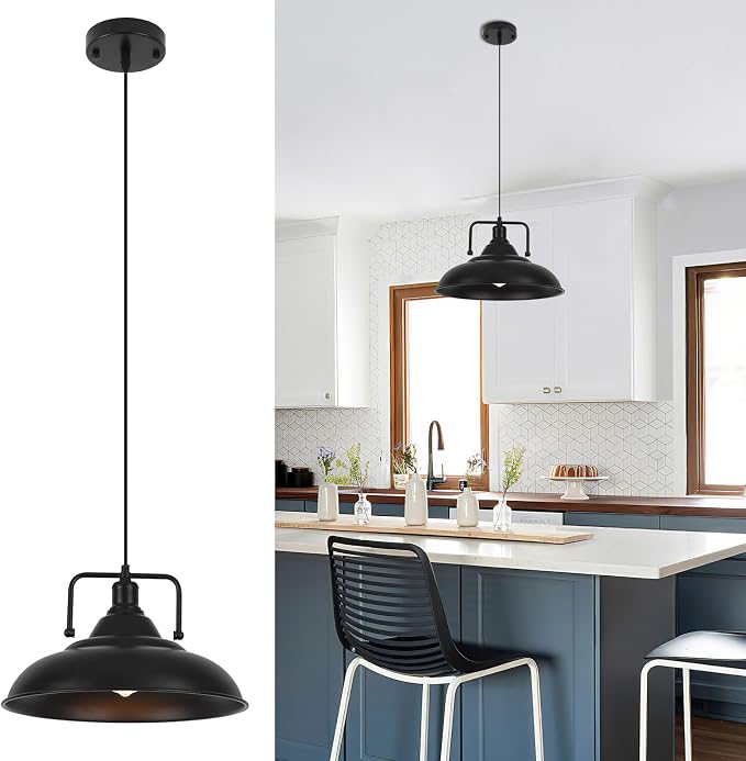 Black Pendant Light, Large Pendant Light 15.7" 1 Pack, Modern Farmhouse Pendant Lighting, Kitchen Pendant Lights, Pendant Lights Kitchen Island for Kitchen, Living Room