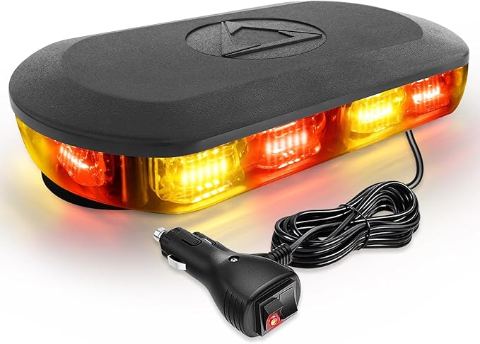 HLauto 700A Rooftop Emergency Strobe Lights Bar, 72 LED Amber Red Mini Beacon Safety Flashing Warning Traffic Lights Bar w/Magnetic Base for 12-24V Trucks, Construction Vehicles, Snowplow, Cars