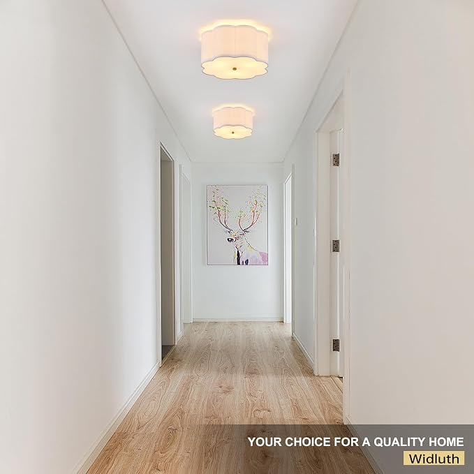 13" Gold Semi Flush Mount Ceiling Light, Linen 3-Light Fixture | White Linen Petal Shade, Modern Gold Style For Bedroom, Hallway,Dining, And Kitchen; Close-To-Ceiling, E26 Base, Easy Install