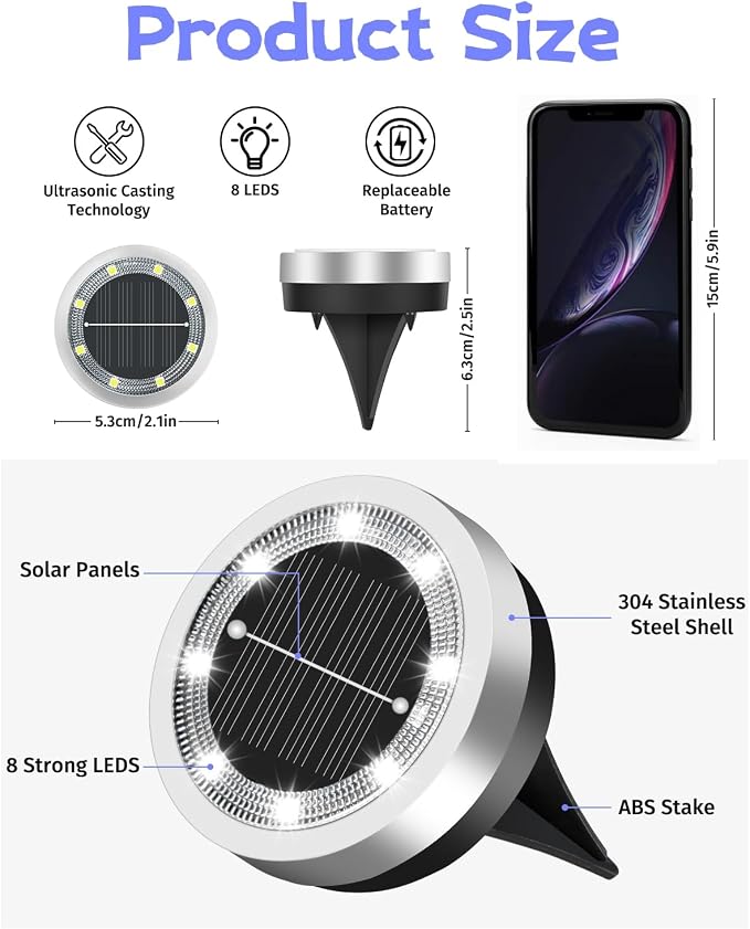 SenLuKit Mini Solar Ground Lights 2 Pack Outdoor IP65 Waterproof Solar Flat Garden Light Solor Powered Disc Pathway Lights for Outside Walkway Yard Landscape Patio Lawn Driveway-Cool White