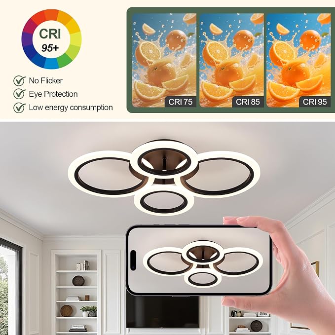 24" 40W Light Fixtures Ceiling Mount 1558LM Living Room Light Fixture | 3000-6500K Remote control APP Adjustable color temperature brightness Memory function Night light for Bedroom Kitchen Modern