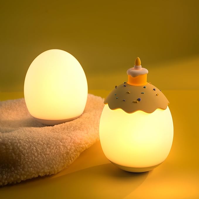 Night Light for Kids, Egg Baby Nursery Night Lamp with 7 Colors Changing & 30-Min Timer, Portable DIY Hand-Painted Custom Light for Kids Bedroom,Birthday Cake