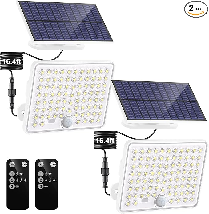 nipify Solar Lights Outdoor,3 Modes Solar Flood Lights Outdoor with Remote Control,IP65 Waterproof Solar Security Lights, 16ft Cable Solar Motion Lights for Outside Yard Garage Garden Dusk to Dawn