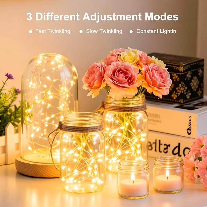 50 Pack Fairy Lights Battery Operated, 7ft 20 LED 3 Modes Speed Twinkle Mini String Lights Waterproof Silver Wire Firefly Starry Lights for Mason Jars Wedding Party Christmas Decorations