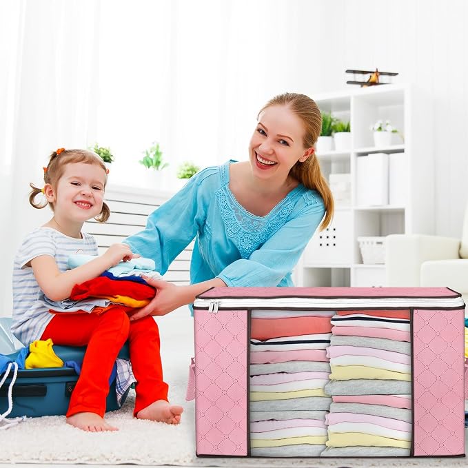 90L Large Storage Bags, 4 Pack Clothes Storage Bins Closet Organizers | Foldable Storage Containers, with Reinforced Handle, for Clothing, Blanket, Comforters, Bed Sheets, Pillows and Toys