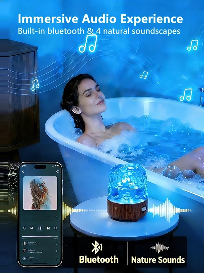 Spa-Like Shower Lamp, Bluetooth Speaker Waterproof Lamp, Rechargeable Lumena Lamp with Remote & Touch Control, 16 Colors Ocean Wave Projector Light with White Noise for Shower, Bathroom, Bathtub