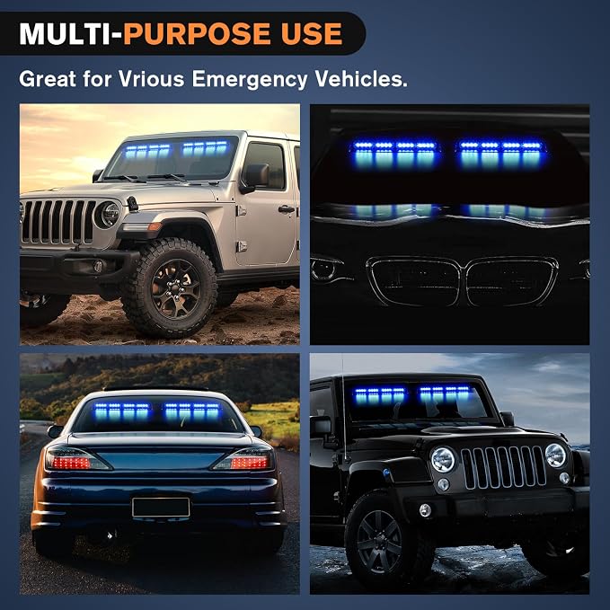 Nilight 32LED Blue Emergency Dash Strobe Lights w/Controller Suction Cups | Warning Hazard Interior Front/Rear Windshield Deck Split Light Bar for Trucks Construction Vehicles