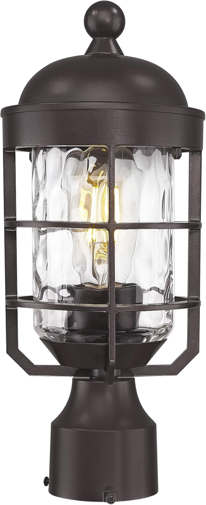 Emliviar Outdoor Post Lighting Fixture in Oil Rubbed Bronze Finish, 14.4" Modern Pillar Lantern with Water Ripple Glass Shade, Outside Post Lamp for Patio, GE255P-L ORB-WG
