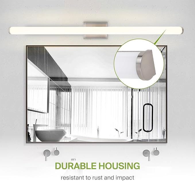 ASD 48" LED Linear Vanity Light Fixture, Modern Bathroom Sconce — 3 Color 3000K-5000K, Dimmable, 35W 3800LM, Energy Star & ETL Listed — Over Mirror Makeup Slim Bar for Bedroom, Cabinets — Nickel