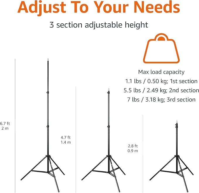 Amazon Basics Portable Aluminum Photography Light Stand Tripod with Case, 2.8-6.7 feet, Black