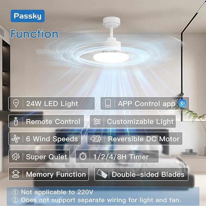 Passky Ceiling Fans with Lights, 52 inch Sleek Ceiling Fan with Light and Remote Control, 3CCT, Dimmable, Reversible, Noiseless, White Ceiling Fan for Bedroom, Living Room | 3-color dimmable light, quiet reversible DC motor, easy install, memory, Timer...