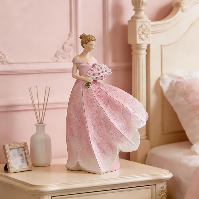 Guichifun Pink Leaf Angel Girls Fairy Statue Collection Home Decoration | Resin, Home Garden Patio Living Room Decor, Memorial Gift for Mom 7.5 x 4.5 x 11.5 Inch