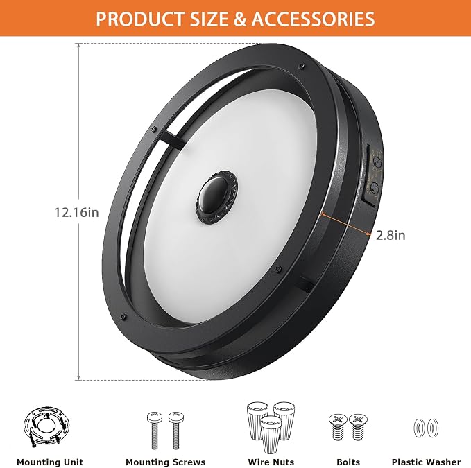 Outdoor Motion Sensor Flush Mount Ceiling Light, 12" Dusk to Dawn Porch Modern Black Exterior Light, Ceiling Light Fixture 1 Pack for Patio, Garage, Entry