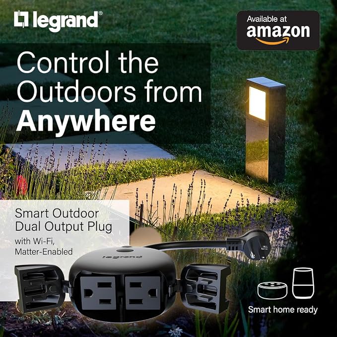 Legrand Radiant Wi-Fi Matter 15 Amp Smart Dual Outdoor Plug, Black, 1 Pack | Effortless Setup, Compatible with Alexa, SmartThings, HomeKit and Google, Matter Smart Hub Required, Set Scenes, Save Energy
