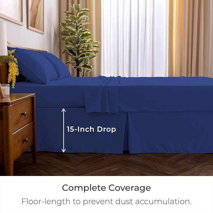 Mellanni Bed Skirt Queen Size - Tailored Drop Bed Skirting | 15-Inch Pleated Dust Ruffle - Hotel Luxury Bedding - Wrinkle, Fade, Stain Resistant - 1 Bedskirt (Queen, Royal Blue)