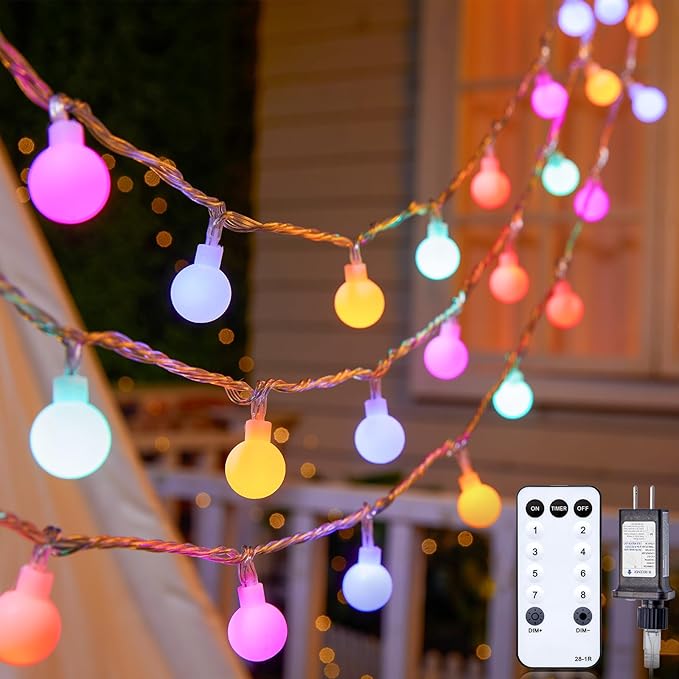 Minetom Globe String Lights, 33 Feet 100 Led Fairy Lights Plug in, 8 Modes with Remote Mini Globe Lights for Indoor Outdoor Bedroom Party Garden Christmas Tree Easter Decoration, Pink + Multicolor