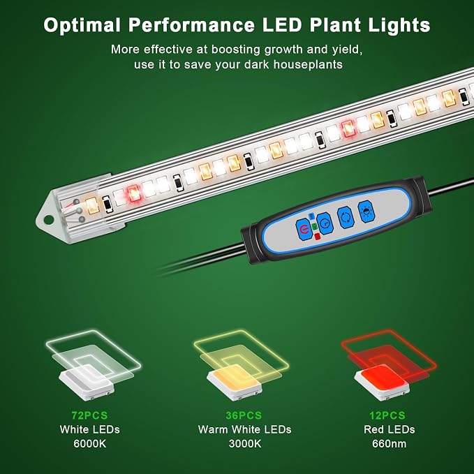 Kullsinss 16in Grow Light Strips, 2-Bar 120 LEDs Full Spectrum Plant Light | Under Cabinet Growing Lamp for Indoor Plants with 6/12/16H Auto Timer, 5 Dimmable Levels, 5V Plant Lamp for Seedling (2-Pack)