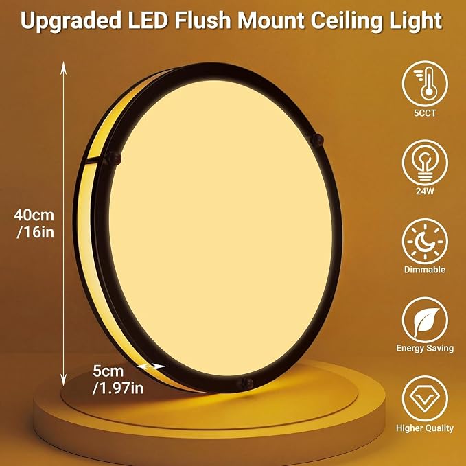 libtit 16-Inch Flush Mount Ceiling Lights, Dimmable 3000K-6500K Adjustable LED Ceiling Light, 36W Round Slim Light Fixture, Oil Rubbed Bronze for Kitchen, Bedroom, Bathroom, Hallway- 1 Pack