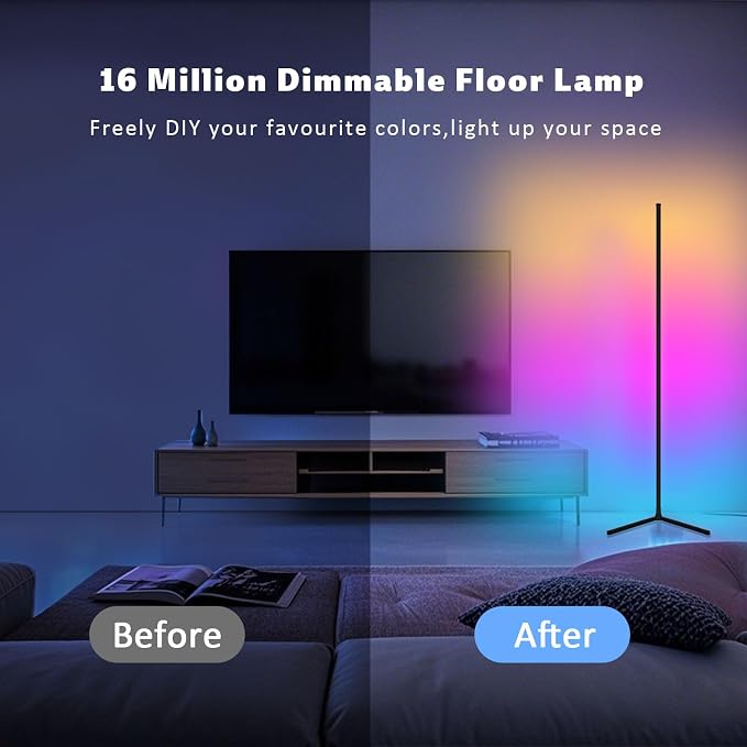 Tyute Corner Floor Lamp 2 Pack, LED Lamps with Remote, RGB Standing Lamp, LED Light Stick, Music Sync Dimmable Color Changing Ambient Light Bar for Bedroom, Living Room, Gaming Room, Party, Dorm