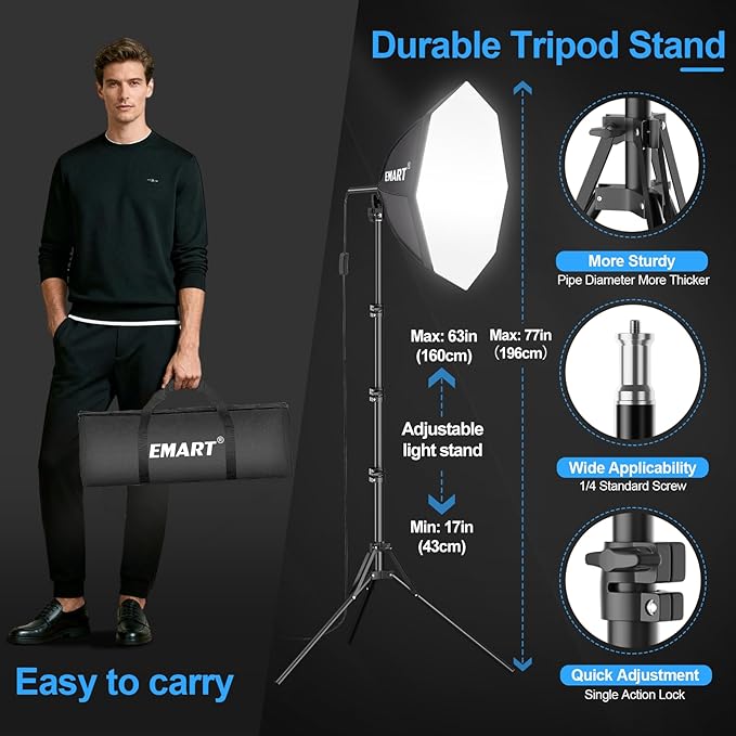 EMART Softbox Photography Lighting Kit, 20"x20" Pull Soft Box, 50W 3000K-6000K LED Bulb, Professional Photoshoot Equipment for Studio Lights, Portrait, Video Recording(2 Pack)