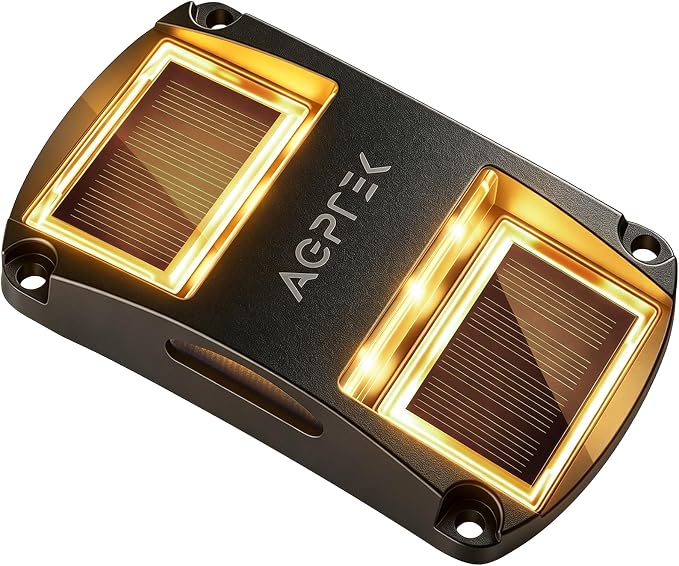 AGPTEK Solar Driveway Light 1 Pack, Outdoor Deck Dock Marine Waterproof | LED Solar Powered Driveway Marker Lights for Warning Step, Sidewalk, Pathway, Garden, Yard (Warm White, Black)