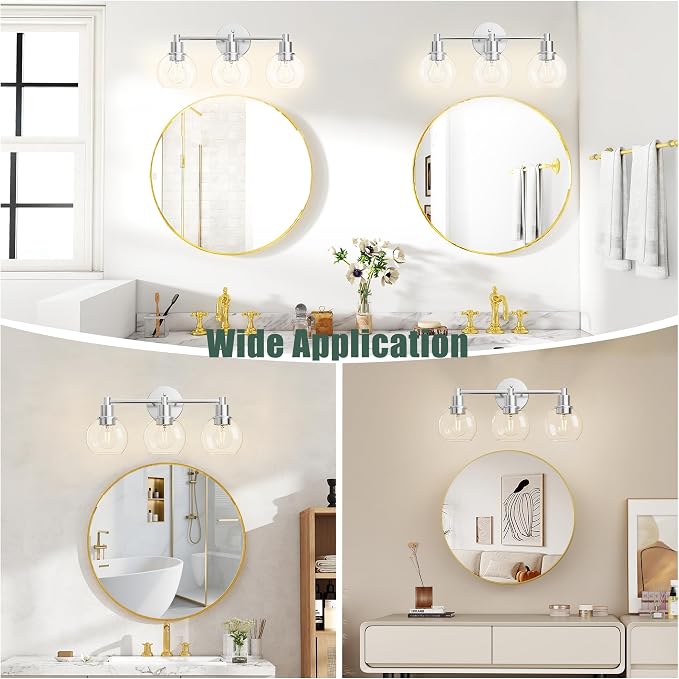 3 Light Bathroom Light Fixtures, Brushed Nickel Bathroom Vanity Lights, Modern Vanity Lights 3-Light Globe Bathroom Vanity Lighting Fixture Over Mirror