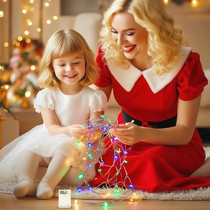 Fairy Lights Battery Operated String Lights 16.4ft 50LED Flashing and Constant Light Waterproof Silver Wire for Christmas DIY Party Wedding Decoration (Multicolor, 8 Pack)
