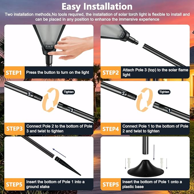 Flickering Flame Solar Torch Lights with 61"Extra-Tall & Super Larger Size | 2 Pack Solar Lights Outdoor for Halloween Decor, Solar Flame Lights Waterproof Tiki Torches for Outside Garden Yard Pathway