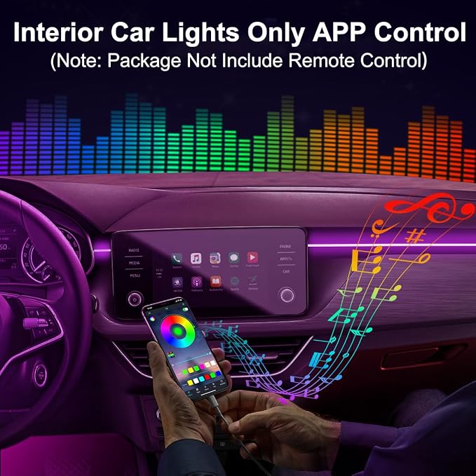 Interior Car LED Lights, 5 in 1 RGB Car Ambient Lighting Kit, APP Control | 275 inches Fiber Optic, 16 Million Colors and Music Mode Inside Car Lighting Accessories, 12V