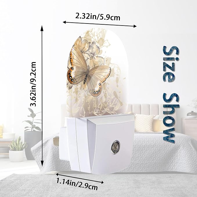 Bird Cardinal Night Lights Plug into Wall for Girls Boys Room,Night Light LED Lamp Dusk to Dawn Sensor Round Lamp for Bedroom Bathroom Hallway Home Wall Decor (Butterfly Floral)