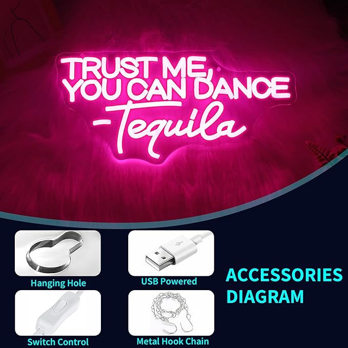 You Can Dance Neon Sign, JGHTURIE Trust Me Neon Signs for Wall Decor Pink LED Light up Girls Room Party Club Preppy Decoration USB Powered