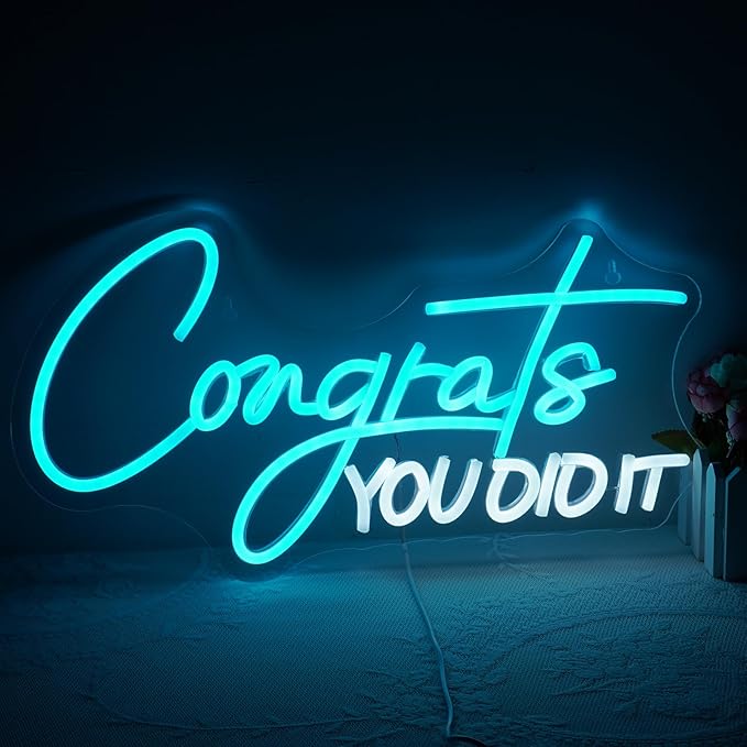 WLHOPE Congrats You Did It Neon Sign Graduation Decorations 2025 Blue White LED lights for Party College High School Class Graduation Gifts for Teens