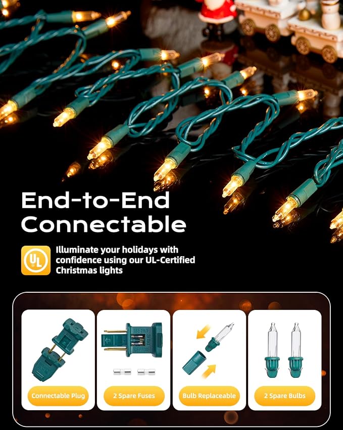 Brightown Clear Christmas String Lights, 100-Count 20ft Incandescent Bulb Mini Lights for Indoor Holiday Decor, Christmas Tree Garland Wedding Party Multi-Use Festival Decoration, Green Wire
