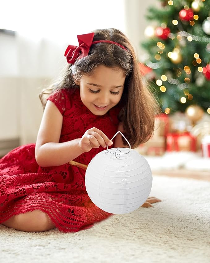 Treela 30 Pack White Chinese Japanese Paper Lanterns Decorative Hanging Ball Round Paper Lantern Lamps for Wedding Birthday Party Home Decorations(8 Inch)
