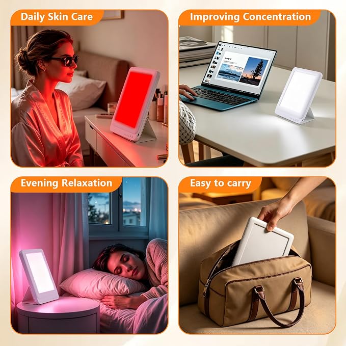 Light Therapy Lamp with Mirror, 10000 Lux UV-Free, 3 Color Modes (Cool/Red/Pink) with Stepless Dimming & Timer, for Home Office Relaxation and Skincare Support