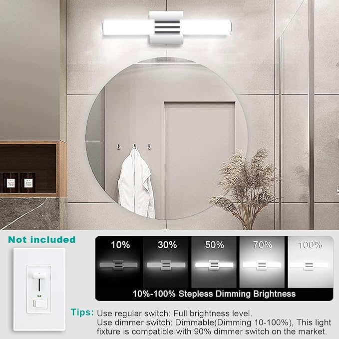 TRLIFE Modern Dimmable Vanity Light, 3 Color Temperature LED Light, 8W Fixture Over Mirror (8W, 15.7inch)