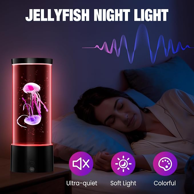 Mini Jellyfish Lamp with Remote, 17 RGB Colors & 4 Lighting Modes, Silent Water Flow Aquarium Night Light, USB-C or Battery Powered Decorative Mood Lamp for Home & Office