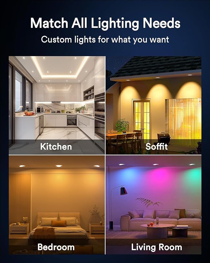 Lumary Smart Gimbal Recessed Lighting 4 Inch, 355°+20° Adjustable RGBWW WiFi Ceiling Light, Compatible with Alexa Google, Canless LED Downlight with J-Box, 9W 780LM CRI90, 1PC