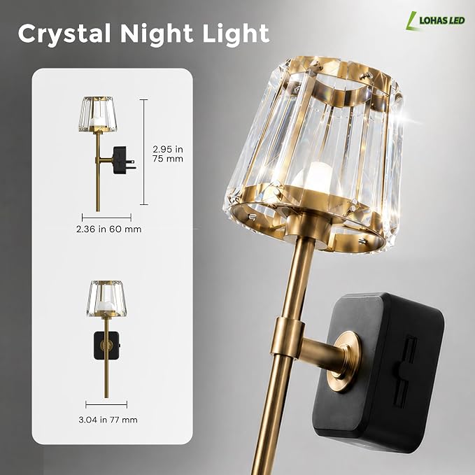 L LOHAS LED Night Lights Plug into Wall,Crystal Acrylic Decor Night Light | Dusk to Dawn Sensor Nightlight with 180° Rotating, Round Platform ,0-100LM Dimmable, for Bedroom Living Room Hallway