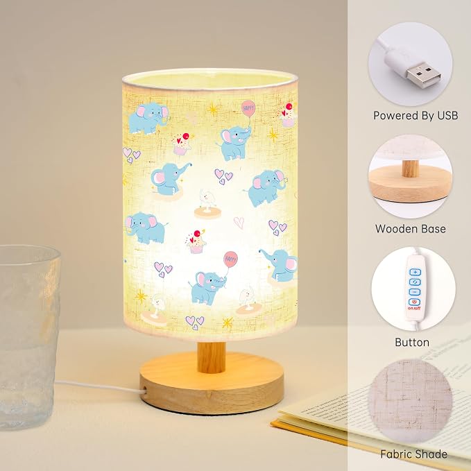 WSYEAR Elephant Night Light for Kids,3Colors Dimmable Cute Animal Lamp,Smart Touch,USB Cable,Room Decor Lamp,Elephant Gift for Boys Girls Christmas Birthday Holiday Gifts