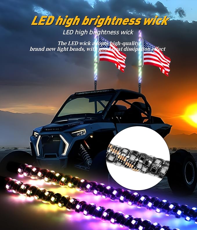 2PCS 4FT Whip Lights, LED Whip Light with App & Remote Control, Spiral RGB Chasing Lighted Antenna Whips,Whip Light for UTV ATV RZR SXS Can-Am Dune Buggy Offroad Truck (4ft)